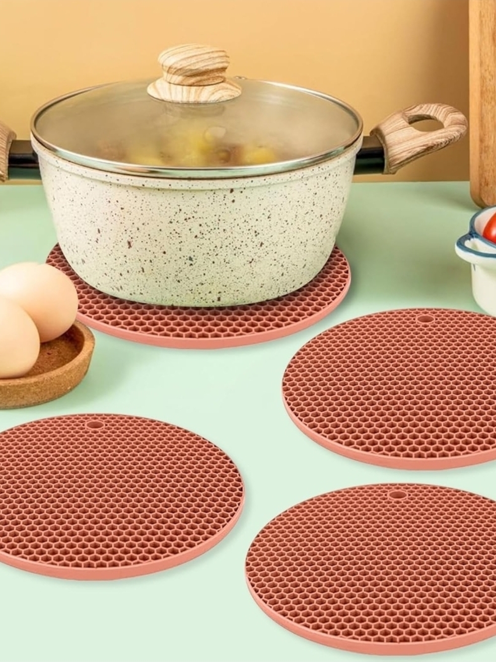 4 PCS Heat Resistant Rubber Table Mat, Non-Slip Silicone Coaster
